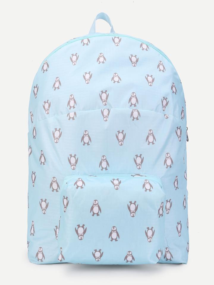 Shein Penguin Print Pocket Front Backpack