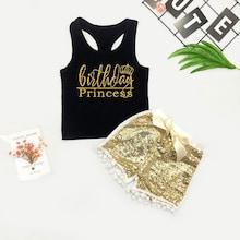 Shein Toddler Girls Letter Print Vest With Contrast Sequin Shorts