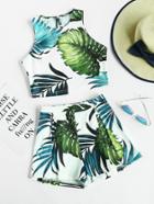 Shein Jungle Print Crop Tank Top And Pleated Shorts Co-ord