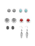 Shein Flower And Gemstone Design Earring Set