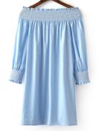 Shein Blue Long Sleeve Smock Boat Neck Dress