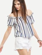 Shein Ruffled Off-the-shoulder Vertical Striped Top