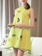 Shein Yellow Bow Organza Scallop Dress