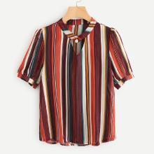Shein V Cut Neck Multi Stripe Blouse
