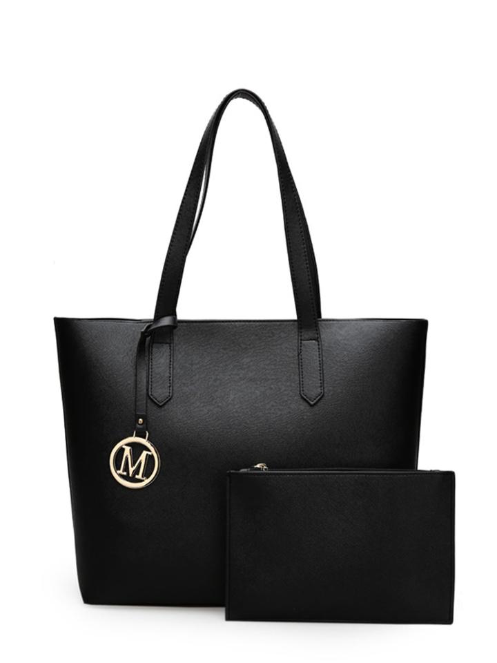 Shein Metallic M Detail Pu Tote Bag With Clutch