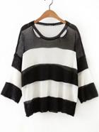 Shein Black Striped Cutout Three Quarter Sleeve Sweater