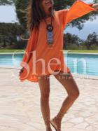 Shein Orange Bell Sleeve Tassel Back Ruffle Dress