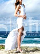 Shein White Beachy Corseted Sleeveless Backless Split Maxi Dress