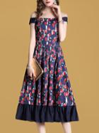 Shein Boat Neck Floral A-line Dress