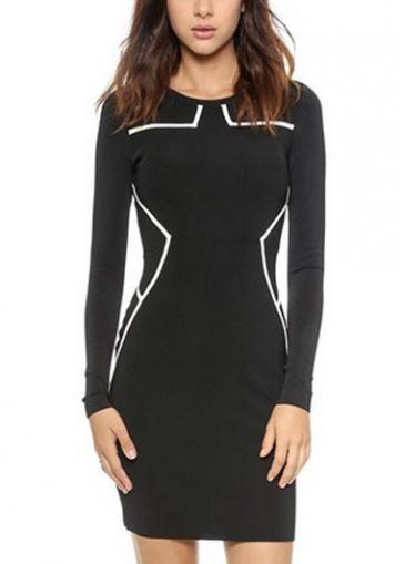 Rosewe Glamorous Round Neck Long Sleeve Black Sheath Dress