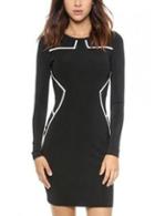 Rosewe Glamorous Round Neck Long Sleeve Black Sheath Dress