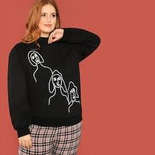 Shein Plus Mock-neck Figure Print Pullover