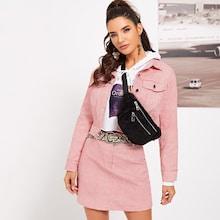 Shein Button Up Gingham Print Jacket & Skirt Set Without Belt