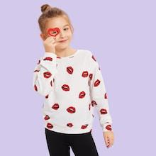 Shein Girls Allover Mouth Print Pullover