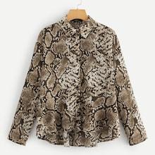 Shein Snake Print Peplum Hem Blouse