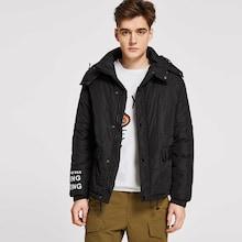 Shein Men Letter Print Drawstring Hem Hooded Padded Coat