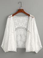 Shein White Bat Sleeve Embroidered Hollow Out Top