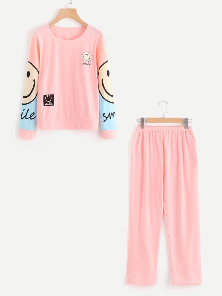 Shein Cartoon Print Pullover And Pants Pajama Set