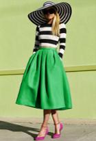 Shein Green Flare Pleated Midi Skirt