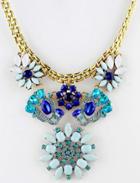 Shein Blue Gemstone Flower Gold Chain Necklace