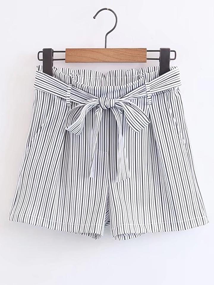 Shein Pinstripe Shorts With Self Tie