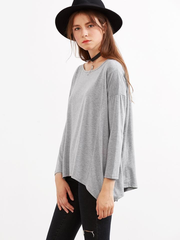 Shein Grey Drop Shoulder Asymmetric T-shirt
