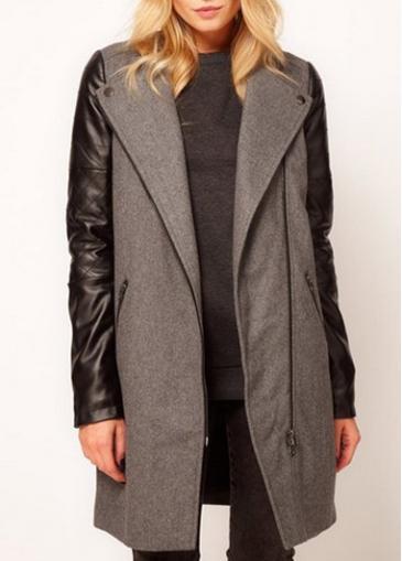 Rosewe Trendy Long Sleeve Turndown Collar Color Block Trench Coat