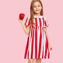 Shein Girls Frilled Cuff Button Half Placket Back Striped Dress