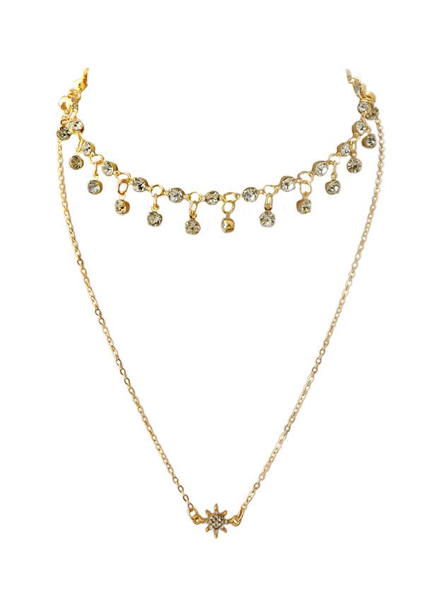 Shein Rhinestone Star Charms Pendant Necklace Collier Femme Multi Layer Chain Necklace