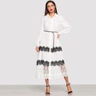 Shein Eyelash Lace Trim Embroidered Mesh Hem Shirt Dress