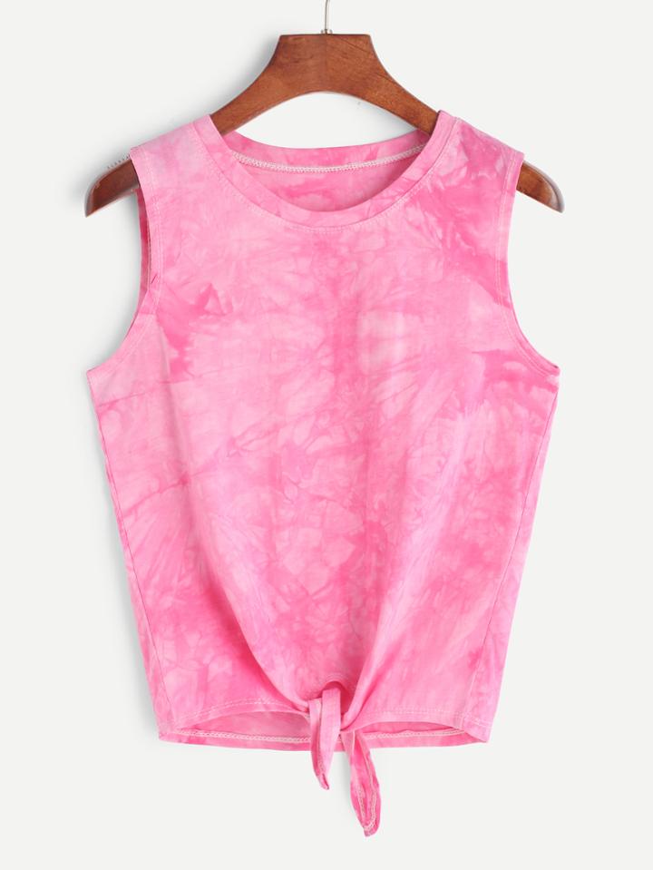 Shein Pink Tie Dye Knotted Hem Tank Top