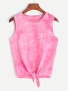 Shein Pink Tie Dye Knotted Hem Tank Top