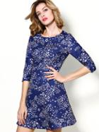 Shein Blue Round Neck Half Sleeve Print Dress