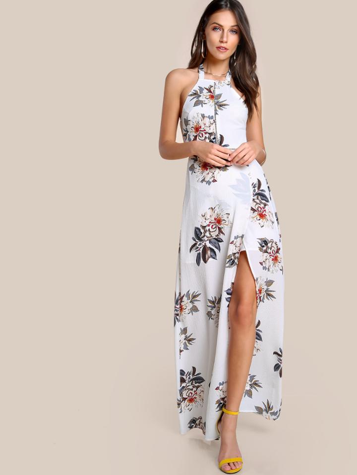 Shein Floral Print Cut Out Tie Up Dress