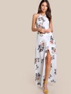 Shein Floral Print Cut Out Tie Up Dress