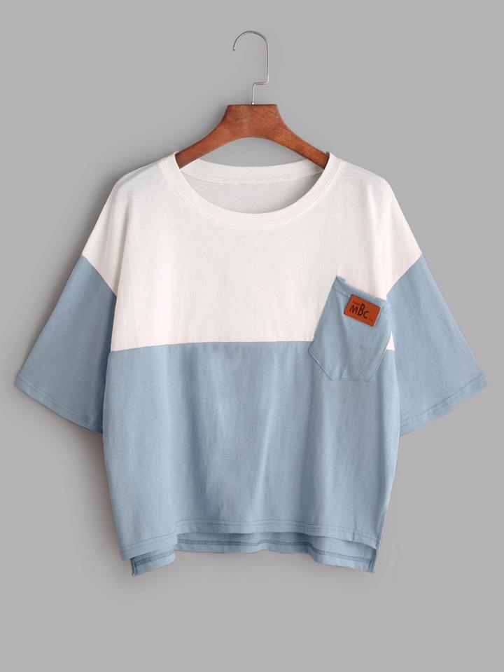 Shein Dropped Shoulder Color Block Dip Hem Tee