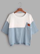Shein Dropped Shoulder Color Block Dip Hem Tee