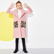Shein Girls Single Button Leopard Pocket Coat