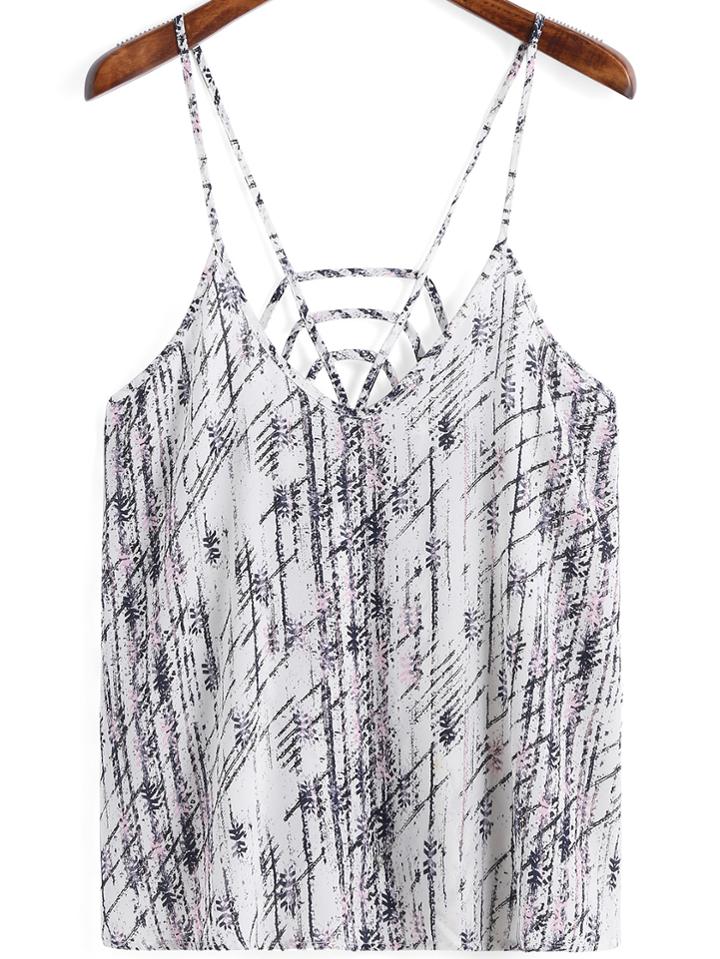 Shein Black White Spaghetti Strap Floral Cami Top