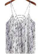 Shein Black White Spaghetti Strap Floral Cami Top