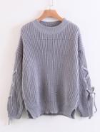 Shein Eyelet Lace Up Sleeve Side Slit Sweater