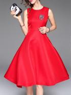 Shein Red Crew Neck Beading A-line Dress