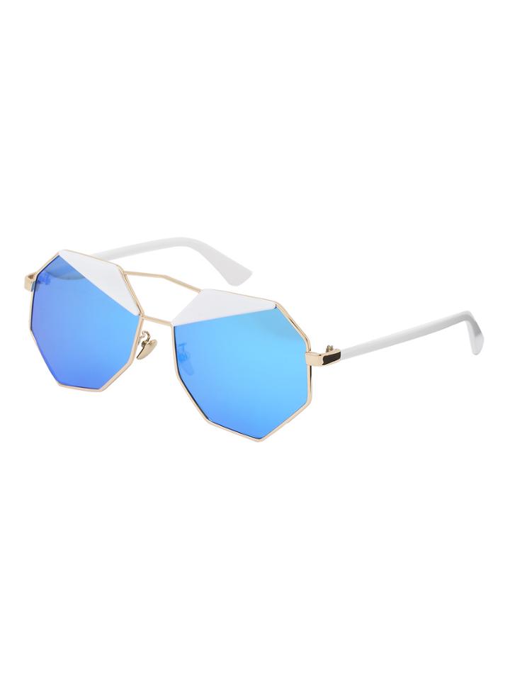 Shein Golden Frame Blue Lenses Polygon Sunglasses