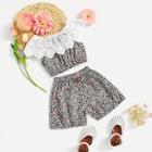 Shein Toddler Girls Contrast Lace Calico Print Top With Shorts