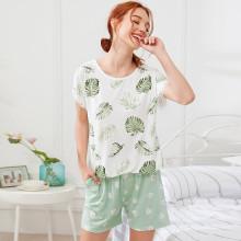 Shein Jungle Print Top & Shorts Pj Set