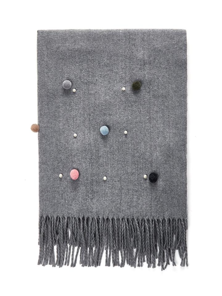Shein Pom Pom & Faux Pearl Decor Scarf