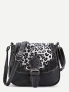 Shein Laser Cut Detail Shoulder Bag With Leopard Flap