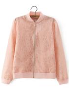 Shein Pink Lace Bomber Jacket With Zipper