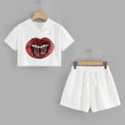 Shein Contrast Sequin Patch Hoodie Top With Shorts