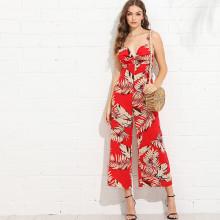 Shein Palm Leaf Print Knot Front Dress